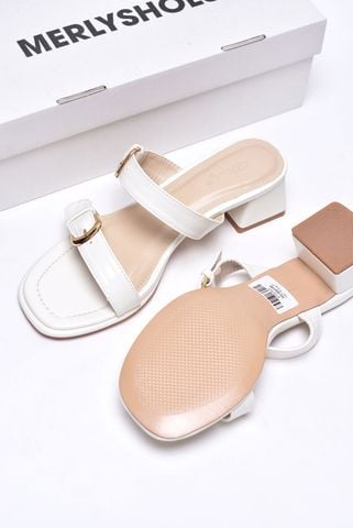 Guốc Nữ Trắng Quai Ngang Gắn Khoá Thời Trang Đế Vuông Thấp 3cm Merly 1607 Trắng, Dép Cao Gót, Dép Sandals Nữ, Guốc Mặc Áo Dài, Guốc Đi Biển