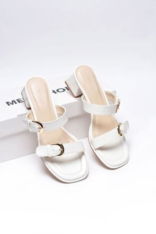 Guốc Nữ Trắng Quai Ngang Gắn Khoá Thời Trang Đế Vuông Thấp 3cm Merly 1607 Trắng, Dép Cao Gót, Dép Sandals Nữ, Guốc Mặc Áo Dài, Guốc Đi Biển