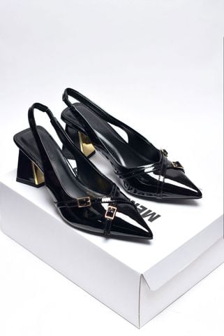 [Restock 35-43] Giày Cao Gót Đen Mũi Nhọn Đế Vuông Cao 6-7cm Merly 1608 Bít Mũi Hở Gót Hai Dây Khóa Tạo Điểm Nhấn, Giày Cao Gót Slingback Bigsize tới 42 43, Giày Đi Tiệc, Giày Công Sở Nữ