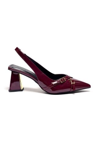 Giày Cao Gót Đế Vuông Cao 6-7cm Merly 1608 Đỏ Rượu Bóng Mũi Nhọn Hở Gót Hai Dây Khóa Tạo Điểm Nhấn, Giày Cao Gót Slingback Bigsize tới 42 43, Giày Cao Gót Đỏ, Giày Đi Tiệc