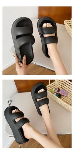 Dép Bánh Mì Đế Cao 7cm Hai Quai Ngang Nữ Đen/Trắng Nhựa Chống Trượt EVA 1611N, Dép Đi Chơi, Dép Đi Biển, Dép Nữ Bigsize 36-41