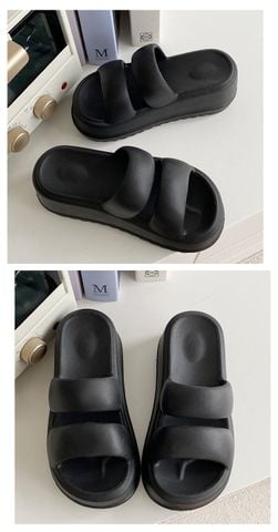 Dép Bánh Mì Đế Cao 7cm Hai Quai Ngang Nữ Đen/Trắng Nhựa Chống Trượt EVA 1611N, Dép Đi Chơi, Dép Đi Biển, Dép Nữ Bigsize 36-41