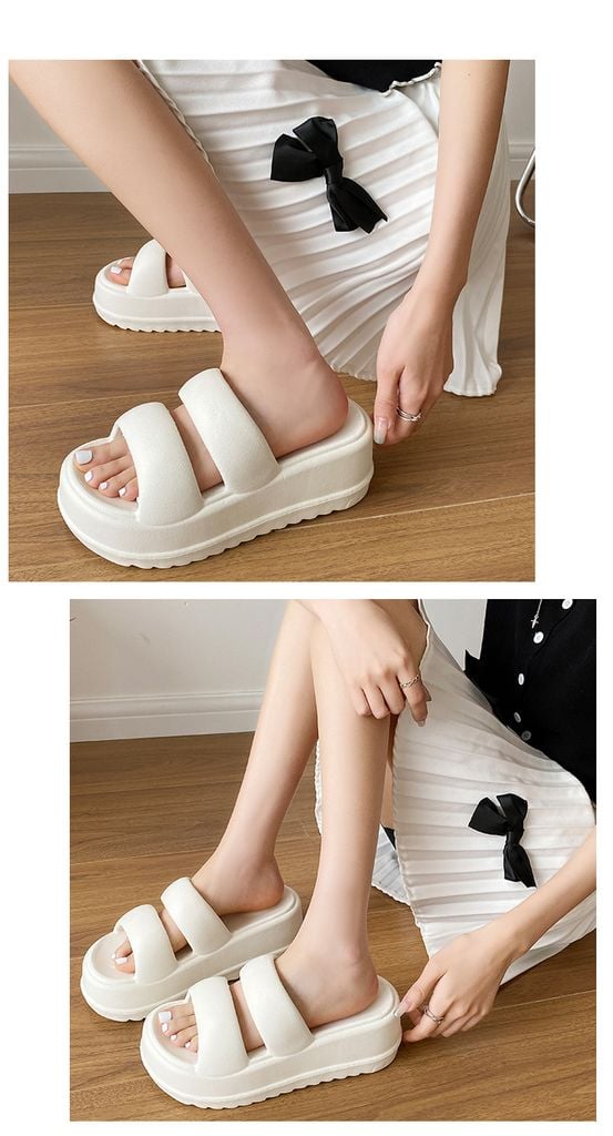 Dép Bánh Mì Đế Cao 7cm Hai Quai Ngang Nữ Đen/Trắng Nhựa Chống Trượt EVA 1611N, Dép Đi Chơi, Dép Đi Biển, Dép Nữ Bigsize 36-41