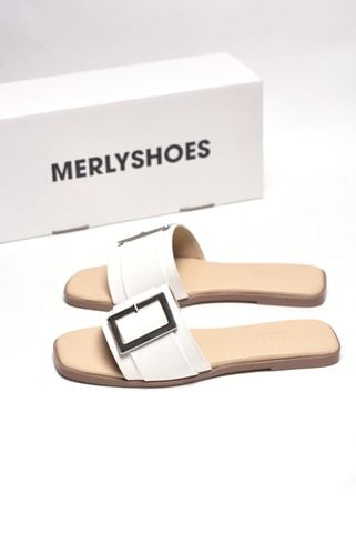 Dép Nữ Quai Ngang Trắng Cao Cấp Đính Khóa