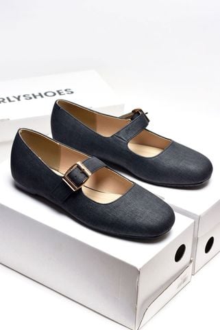[PHOM TO] Giày Búp Bê Quai Ngang Mary Jane Bệt Merly 1629 Đen Jean, Giày Búp Bê Nữ, Giày Bệt Nữ, Giày Búp Bê Big Size