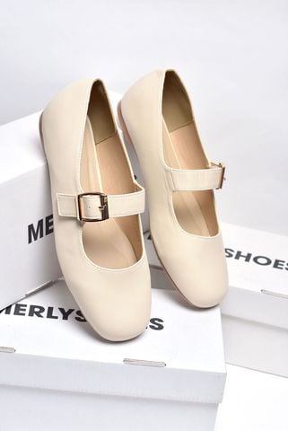 [PHOM TO] Giày Búp Bê Quai Ngang Mary Jane Bệt Merly 1629 Kem Nhạt Bigsize 35-43, Giày Búp Bê Nữ, Giày Bệt Nữ, Giày Màu Nude