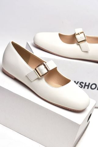[PHOM TO] Giày Búp Bê Quai Ngang Mary Jane Bệt Merly 1629 Trắng Hạt Dẻ Gân Vải Sang Bigsize 35-43, Giày Búp Bê Nữ, Giày Bệt Nữ