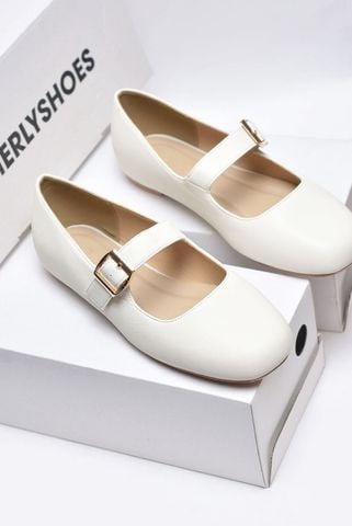 Giày Búp Bê Trắng Mary Jane Quai Ngang Merly 1629