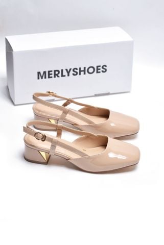 Giày Bít Mũi Thấp 3cm Slingback Merly 1630 Nude, Giày Big Size Nữ 35-43, Giày Công Sở Nữ