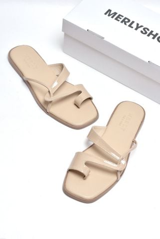 Dép Xỏ Ngón Da Cao Cấp Mũi Vuông Dây Mảnh Màu Kem Merly 1631 Nude, Dép Lê Nữ, Dép Nữ Big Size 35-43