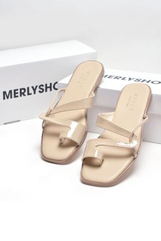 Dép Xỏ Ngón Da Cao Cấp Mũi Vuông Dây Mảnh Màu Kem Merly 1631 Nude, Dép Lê Nữ, Dép Nữ Big Size 35-43