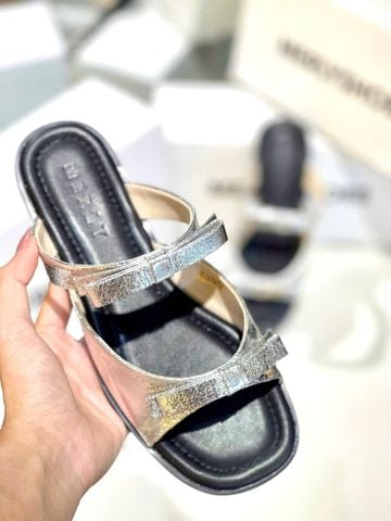 Dép Lê Nữ Hai Quai Mảnh Nơ Ngang Merly 1632 Bạc x Đen, Dép Nữ Big Size 35-43, Dép Bệt Nữ, Dép Nữ Mũi Vuông