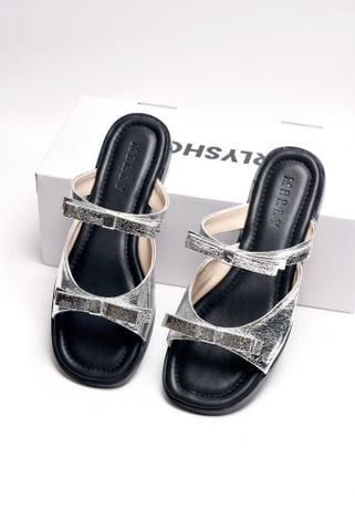 Dép Lê Nữ Hai Quai Mảnh Nơ Ngang Merly 1632 Bạc x Đen, Dép Nữ Big Size 35-43, Dép Bệt Nữ, Dép Nữ Mũi Vuông