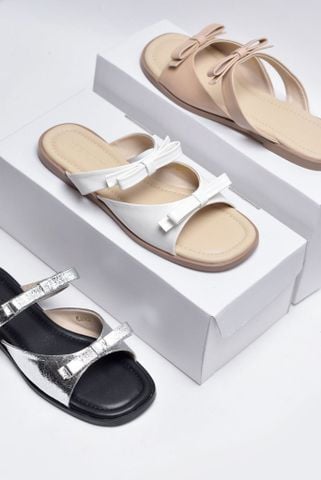 Dép Lê Nữ Hai Quai Mảnh Nơ Ngang Merly 1632 Nude Kem, Dép Nữ Big Size 35-43, Dép Bệt Nữ, Dép Nữ Mũi Vuông