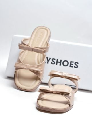 Dép Lê Nữ Hai Quai Mảnh Nơ Ngang Merly 1632 Nude Kem, Dép Nữ Big Size 35-43, Dép Bệt Nữ, Dép Nữ Mũi Vuông