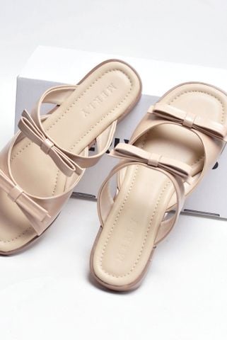 Dép Lê Nữ Hai Quai Mảnh Nơ Ngang Merly 1632 Nude Kem, Dép Nữ Big Size 35-43, Dép Bệt Nữ, Dép Nữ Mũi Vuông