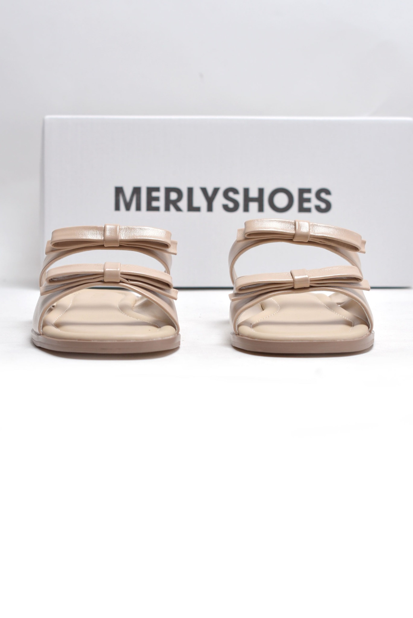 Dép Lê Nữ Hai Quai Mảnh Nơ Ngang Merly 1632 Nude Kem, Dép Nữ Big Size 35-43, Dép Bệt Nữ, Dép Nữ Mũi Vuông