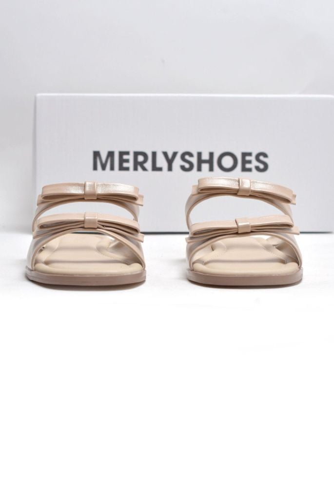 Dép Lê Nữ Hai Quai Mảnh Nơ Ngang Merly 1632 Nude Kem, Dép Nữ Big Size 35-43, Dép Bệt Nữ, Dép Nữ Mũi Vuông