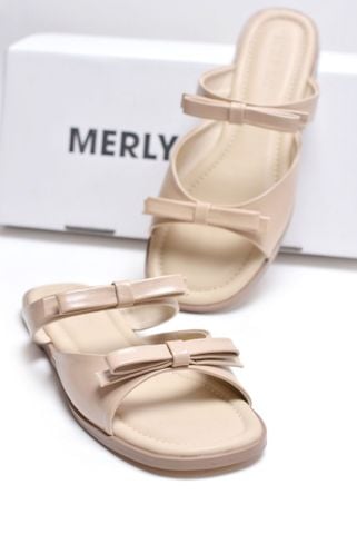 Dép Lê Nữ Hai Quai Mảnh Nơ Ngang Merly 1632 Nude Kem, Dép Nữ Big Size 35-43, Dép Bệt Nữ, Dép Nữ Mũi Vuông