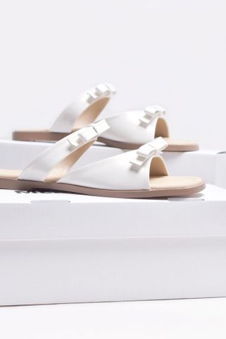 Dép Nữ Trắng Hai Quai Mảnh Nơ Ngang Merly 1632 Trắng x Kem, Dép Nữ Big Size 35-43, Dép Bệt Nữ, Dép Nữ Mũi Vuông Dễ Thương