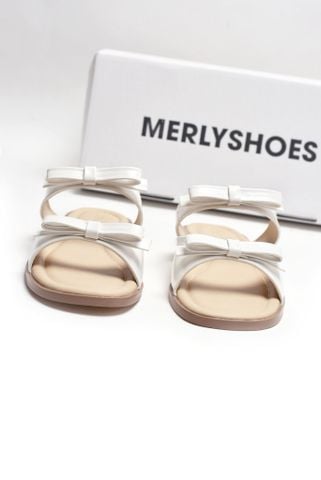 Dép Nữ Trắng Hai Quai Mảnh Nơ Ngang Merly 1632 Trắng x Kem, Dép Nữ Big Size 35-43, Dép Bệt Nữ, Dép Nữ Mũi Vuông Dễ Thương