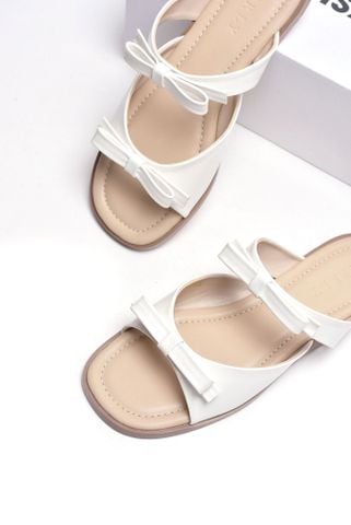 Dép Nữ Trắng Hai Quai Mảnh Nơ Ngang Merly 1632 Trắng x Kem, Dép Nữ Big Size 35-43, Dép Bệt Nữ, Dép Nữ Mũi Vuông Dễ Thương