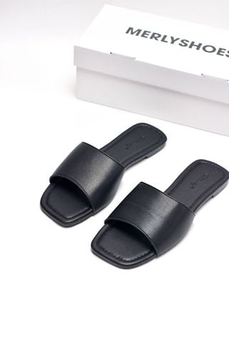 Dép Lê Nữ Quai Ngang Da Mềm Size Lớn 35-43 Merly 1633 Đen Chất Da Cực Mềm Mại