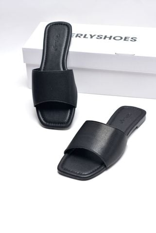 Dép Lê Nữ Quai Ngang Da Mềm Size Lớn 35-43 Merly 1633 Đen Chất Da Cực Mềm Mại