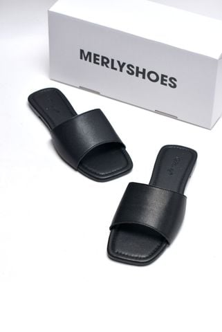Dép Lê Nữ Quai Ngang Da Mềm Size Lớn 35-43 Merly 1633 Đen Chất Da Cực Mềm Mại