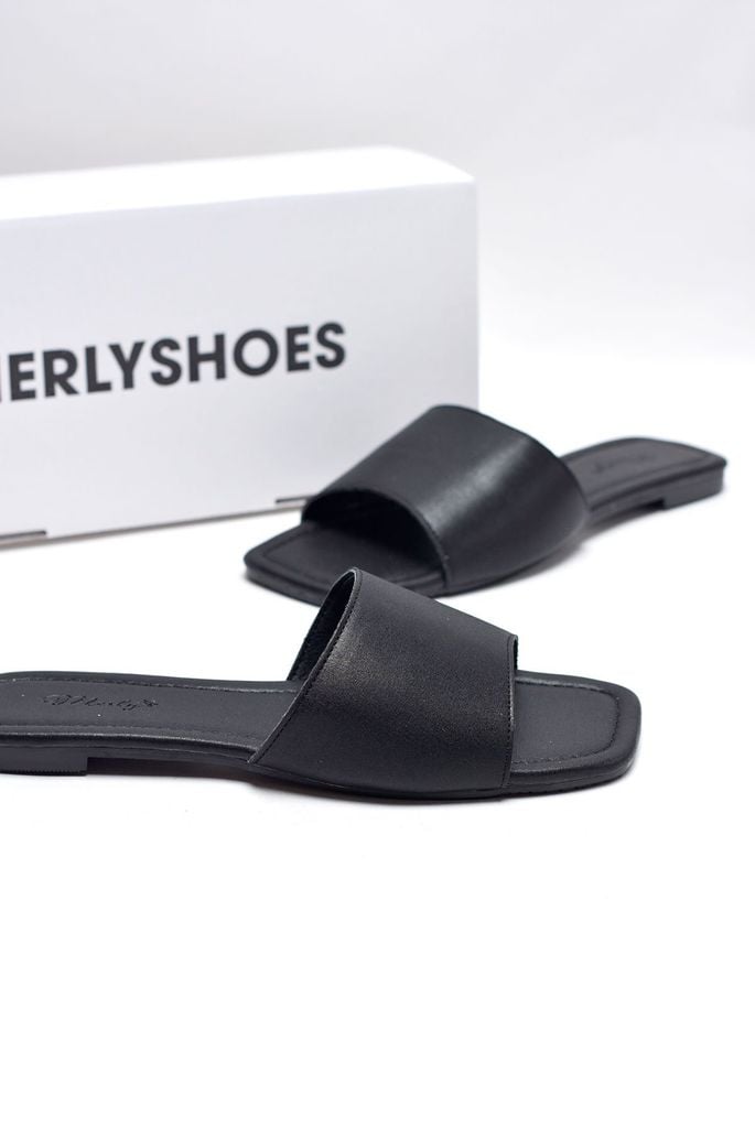 Dép Lê Nữ Quai Ngang Da Mềm Size Lớn 35-43 Merly 1633 Đen Chất Da Cực Mềm Mại