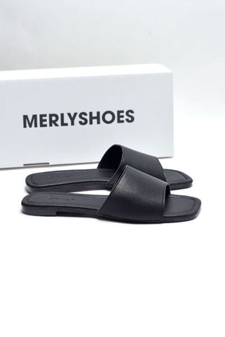 Dép Lê Nữ Quai Ngang Da Mềm Size Lớn 35-43 Merly 1633 Đen Chất Da Cực Mềm Mại