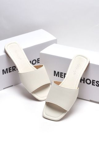 Dép Lê Nữ Trắng Quai Ngang Da Mềm Merly 1633 Trắng Champagne
