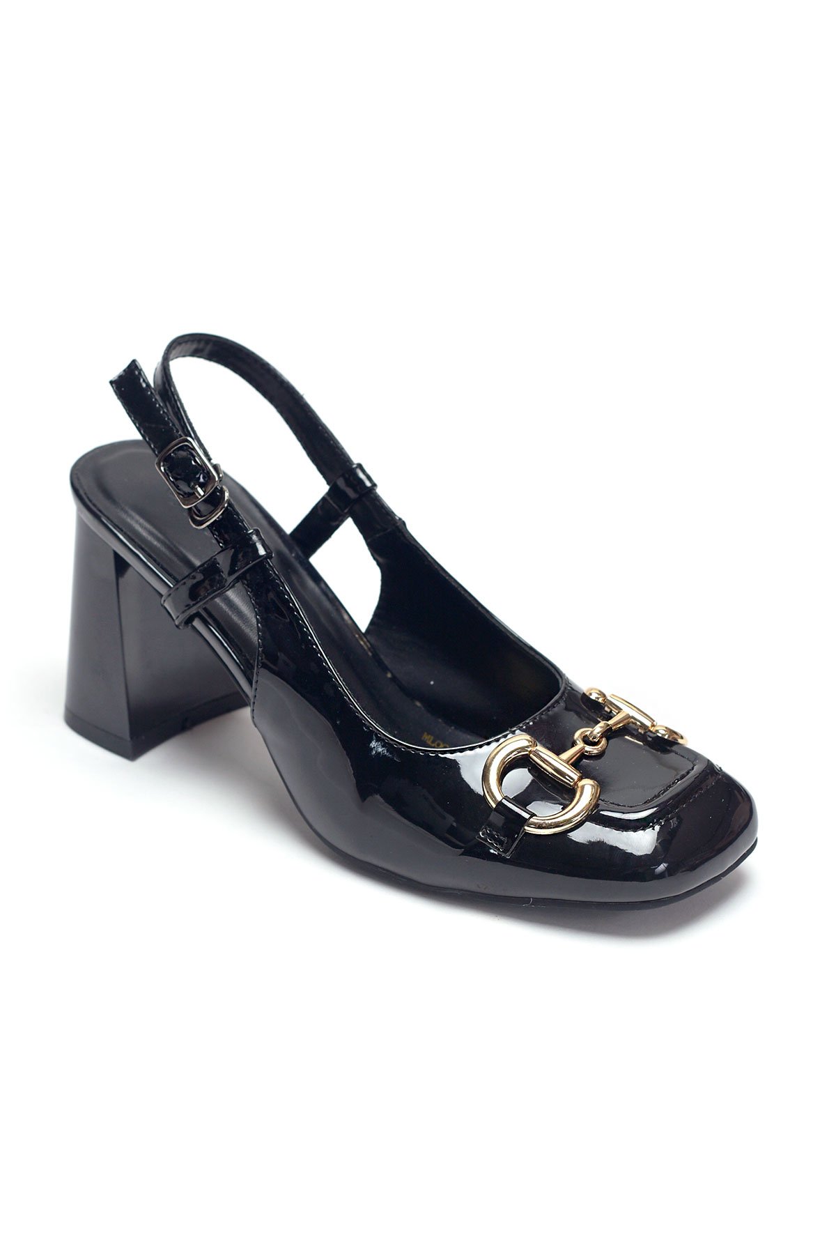 Giày Cao Gót Đen Bóng Merly 1585-7P Mũi Vuông Khóa GC Đế Vuông 7cm Big Size 35-43, Slingback, Giày Đi Tiệc, Giày Công Sở Nữ