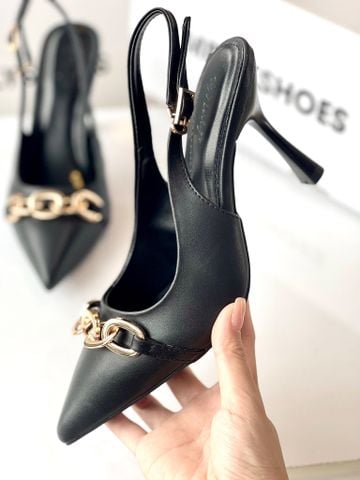 Giày Cao Gót Đen Mũi Nhọn Khóa Ngang Sang Trọng Slingback Bigsize 35-43 Merly 1604 Đen Khóa, Giày Công Sở Nữ Sang Chảnh