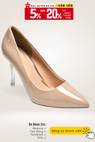 Giày Cao Gót Mũi Nhọn Màu Nude, Giày Cao Gót Big Size Gót Trong