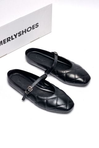 Giày Sục Nữ Giày Búp Bê Quai Ngang Chần Chỉ Thương Hiệu Merly 1584 Màu Đen Chuyên Giày Big Size Nữ