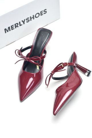 Giày Sục Cao Gót Mũi Nhọn Quai Ngang Buộc Nơ Rời Gót Nhọn 7cm Merly 1587 Đỏ Big Size 35-43, Giày Cao Gót Màu Đỏ, Giày Đi Tiệc, Giày Mặc Áo Dài, Dép Cao Gót Bít Mũi