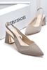 Giày Cao Gót Slingback Màu Kem Ghi Sang Trọng Da Cao Cấp Vân Nhũ Dày Mềm, Giày Đế Vuông 7cm, Giày Cao Gót Big Size