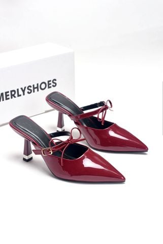 Giày Sục Cao Gót Mũi Nhọn Quai Ngang Buộc Nơ Rời Gót Nhọn 7cm Merly 1587 Đỏ Big Size 35-43, Giày Cao Gót Màu Đỏ, Giày Đi Tiệc, Giày Mặc Áo Dài, Dép Cao Gót Bít Mũi