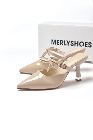 Giày Cao Gót 7cm Sục Cao Gót Mũi Nhọn Màu Nude Cao Cấp, Giày Cao Gót Bigsize Thương Hiệu Merly 1587, Shop Giày big size số 1 TPHCM