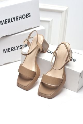 Sandal Cao Gót Đế Vuông Đúp Mũi 7cm Merly 1597 Nâu Vân Vintage, Sandal Big Size, Giày Cao Gót Big Size, Giày Cao Gót Đế Đúp, Giày Đi Tiệc, Xăng Đan Công Sở Nữ Thời Trang