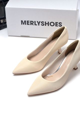 Giày Cao Gót Mũi Nhọn 5cm Merly 1526 Kem Vân Xước [ Nude ] Giày Cao Gót Đế Nhọn, Giày Công Sở Nữ Êm Chân, Giày Cao Gót Big Size 35-43