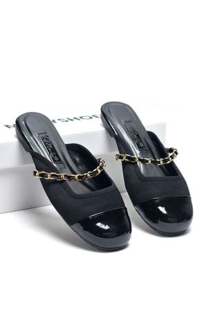 Giày Sục Nữ Quai Ngang Xích Đen Bóng CK Cao Cấp, Giày Búp Bê Mũi Tròn Quai Xích CK , Giày Sục Bệt Big Size