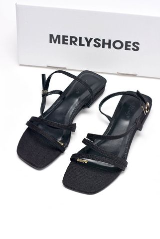 Giày Sandal Nữ Dây Mảnh Đế Vuông 2cm Merly 1590 Đen, Xăng Đan Nữ Big Size 35-43, Dép Sandal Nữ Màu Đen