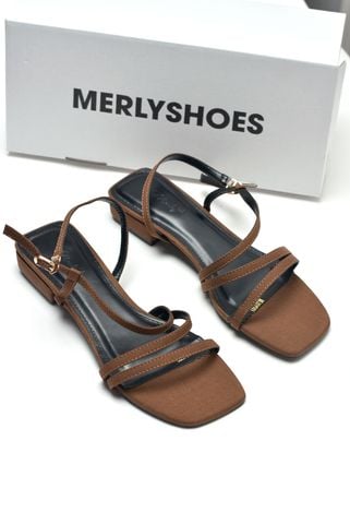 Giày Sandal Nữ Dây Mảnh Đế Vuông 2cm Merly 1590 Nude, Xăng Đan Nữ Big Size 35-43, Dép Sandal Nữ Màu Nâu