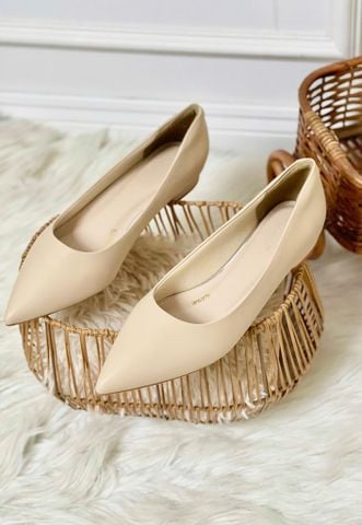 Giày Búp Bê Mũi Nhọn Nữ Màu Nude Đế Thấp 1cm Merly 1488 Kem Mờ, Giày Công Sở Nữ Êm Chân, Giày Bít Mũi Nữ Đế Thấp, Giày Bệt Nữ Cao Cấp, Giày Nữ Big Size