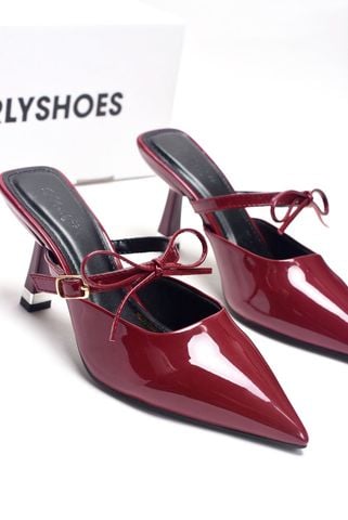 Giày Sục Cao Gót Mũi Nhọn Quai Ngang Buộc Nơ Rời Gót Nhọn 7cm Merly 1587 Đỏ Big Size 35-43, Giày Cao Gót Màu Đỏ, Giày Đi Tiệc, Giày Mặc Áo Dài, Dép Cao Gót Bít Mũi