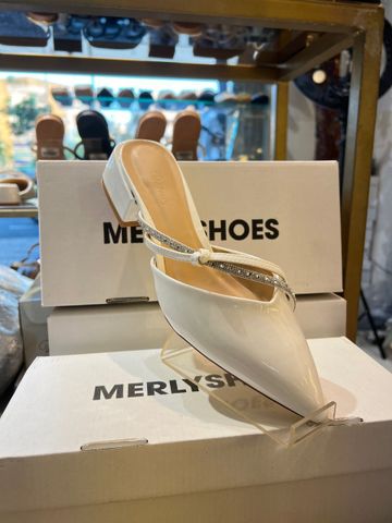 Dép Sục Mũi Nhọn Trắng Đế Vuông 3cm Big Size [35 - 43] Merly 1549 Trắng, Giày Dép Big Size, Giày Đi Tiệc, Giày Cưới Cô Dâu, Giày Dép Big Size Nữ, Cao Gót Đế Vuông 3cm