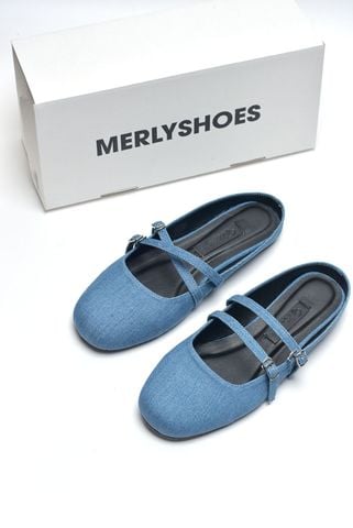 Giày Búp Bê Nữ Vải Jean Xanh Vintage, Giày Sục Nữ Bệt Mũi Vuông Quai Ngang Merly 1593 Jean, Giày Đi Chơi, Dép Sục Nữ, Dép Nữ Bệt, Giày Tiểu Thư Lolita, Giày Bệt Nữ Big Size