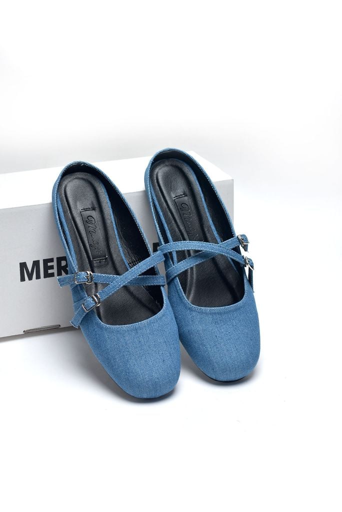 Giày Búp Bê Nữ Vải Jean Xanh Vintage, Giày Sục Nữ Bệt Mũi Vuông Quai Ngang Merly 1593 Jean, Giày Đi Chơi, Dép Sục Nữ, Dép Nữ Bệt, Giày Tiểu Thư Lolita, Giày Bệt Nữ Big Size